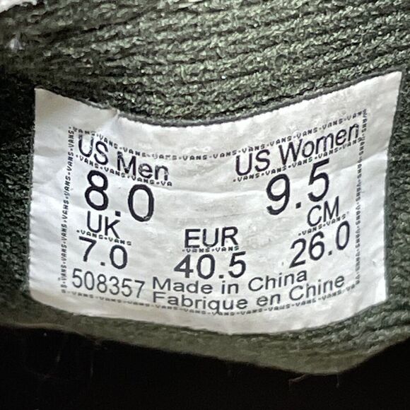 Vans The LIzzie Quilted High Top Sneakers Women's 9.5 Grape Leaf Green Shoes - Picture 8 of 9